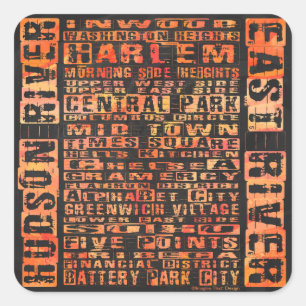 Pegatina Cuadrada Naranja de Barrios de Nueva York