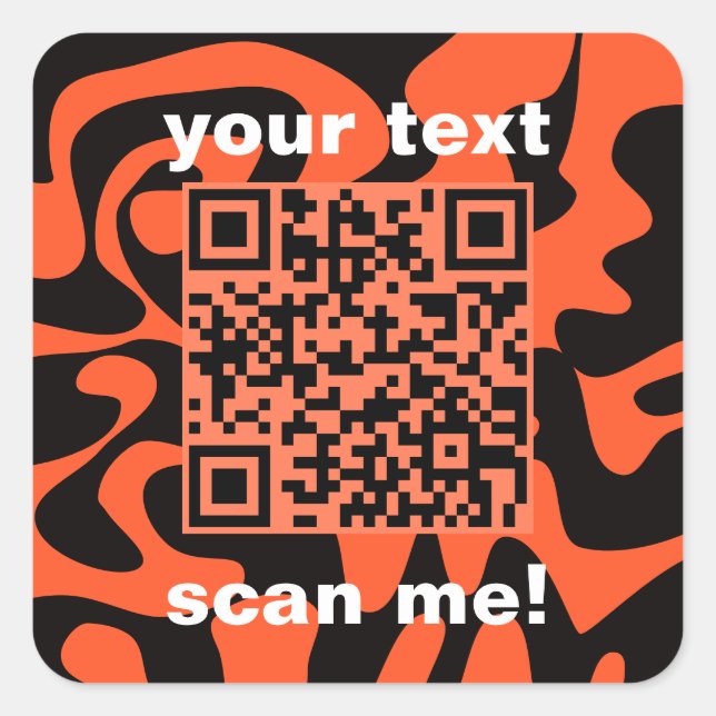 Pegatina Cuadrada Naranja De Código QR Y Plaza Moderna Brillante Neg (Anverso)