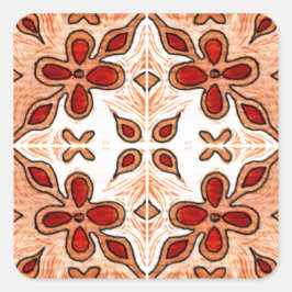 Pegatina Cuadrada Naranja de flores inspirado por Azulejos portugués