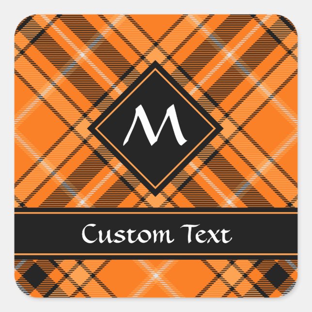Pegatina Cuadrada Naranja de Halloween Tartan (Anverso)