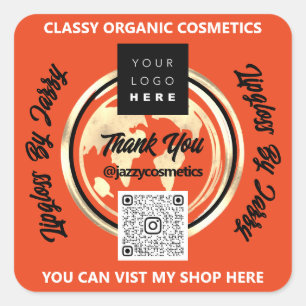 Pegatina Cuadrada Naranja de la Tierra del mapa del mundo del logoti