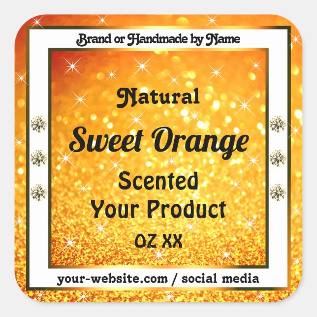 Pegatina Cuadrada Naranja de lujo Purpurina Sparkle Stars (Anverso)