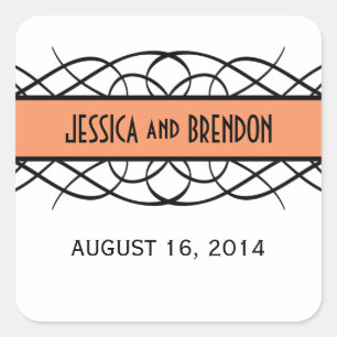 Pegatina Cuadrada Naranja Deco Flourish Wedding Stickers