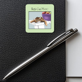 Pegatina Cuadrada Naranja del Día de la Madre Tabby Gato