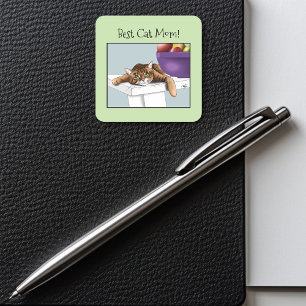 Pegatina Cuadrada Naranja del Día de la Madre Tabby Gato