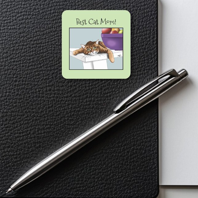 Pegatina Cuadrada Naranja del Día de la Madre Tabby Gato (Subido por el creador)