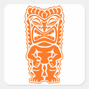 Pegatina Cuadrada naranja del guerrero del tótem del tiki
