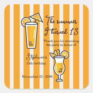 Pegatina Cuadrada Naranja El verano en que cumplí 13 Mocktail Cumple