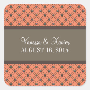 Pegatina Cuadrada Naranja Fancy Lattice Wedding Stickers