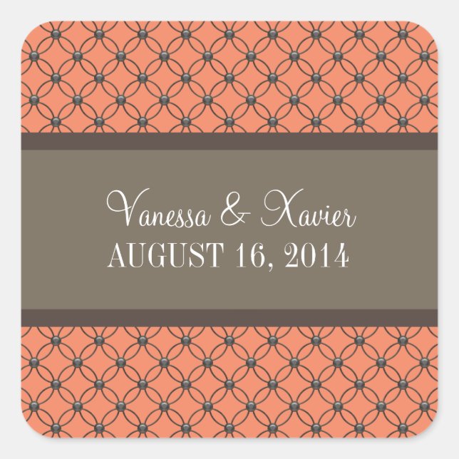 Pegatina Cuadrada Naranja Fancy Lattice Wedding Stickers (Anverso)
