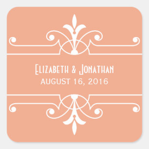 Pegatina Cuadrada Naranja Fancy Ornamental Wedding Stickers