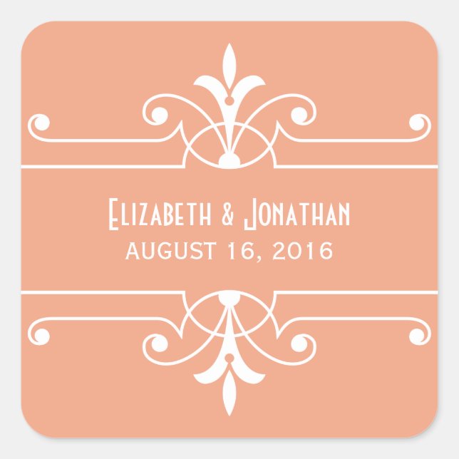 Pegatina Cuadrada Naranja Fancy Ornamental Wedding Stickers (Anverso)