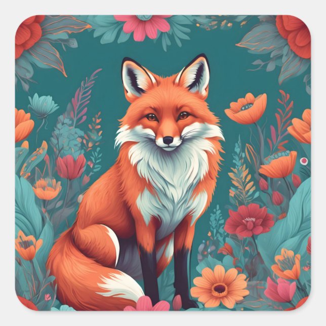 Pegatina Cuadrada Naranja  fox (Anverso)