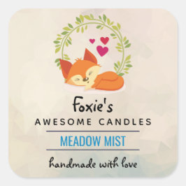 Pegatina Cuadrada Naranja Fox con olor a velas de corazón rojo