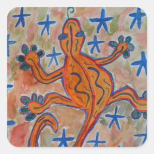 Pegatina Cuadrada Naranja Gecko