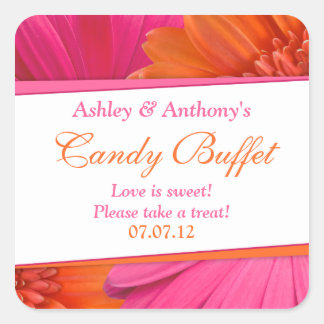 Pegatina Cuadrada Naranja Gerbera Daisy Floral Candy Buffet