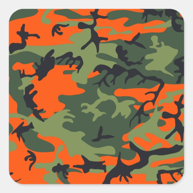 Pegatina Cuadrada Naranja Hunter Camo (Anverso)