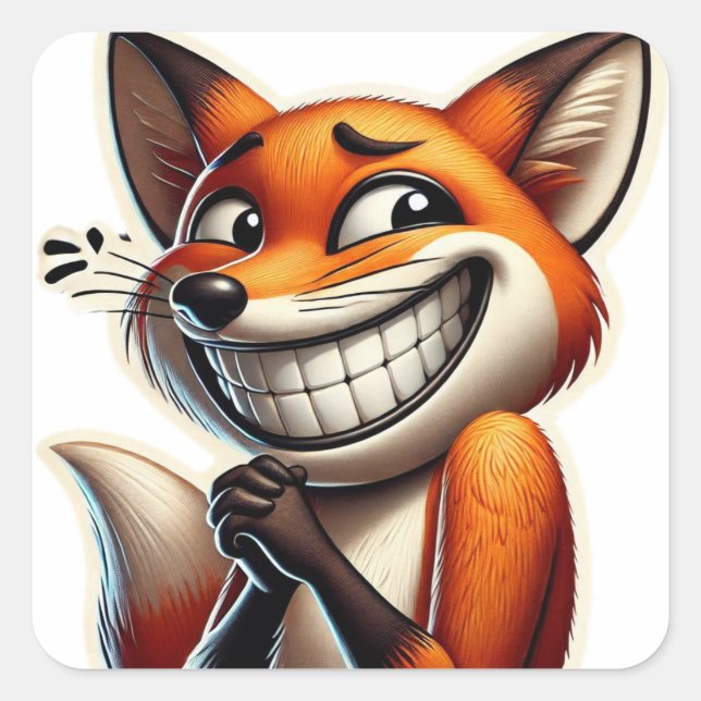 Pegatina Cuadrada Naranja juguetón Fox Giggle (Anverso)