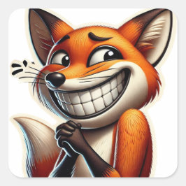 Pegatina Cuadrada Naranja juguetón Fox Giggle