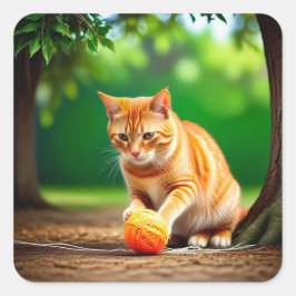 Pegatina Cuadrada Naranja Kitty