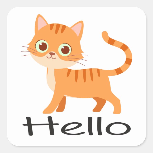 Pegatina Cuadrada Naranja Kitty Cute Tabby Personalizado Kitten Hola (Anverso)