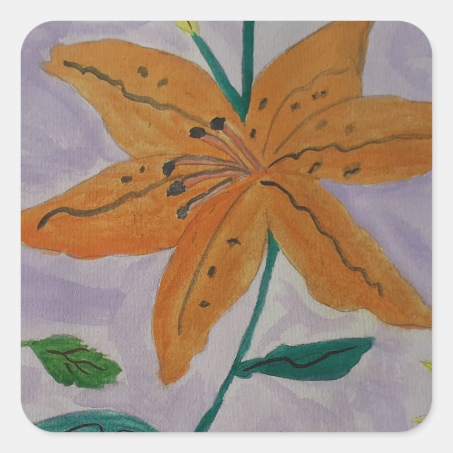Pegatina Cuadrada Naranja Lily (Anverso)