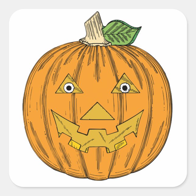 Pegatina Cuadrada Naranja lindo Jack O Lantern Pumpkin (Anverso)