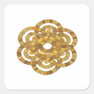 Pegatina Cuadrada Naranja llamativo ESPIRAL DORADO DE MONEDAS