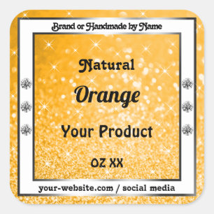 Pegatina Cuadrada Naranja Luminoso Purpurina Esparkling Etiquetas de