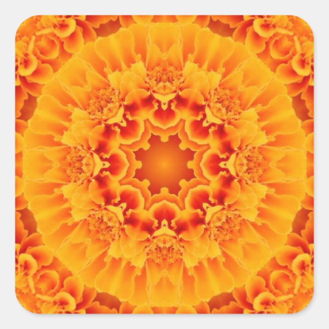 Pegatina Cuadrada Naranja Marigold Mandala (Anverso)