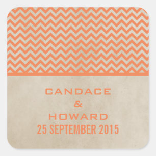 Pegatina Cuadrada Naranja Moda Chevron Wedding Stickers