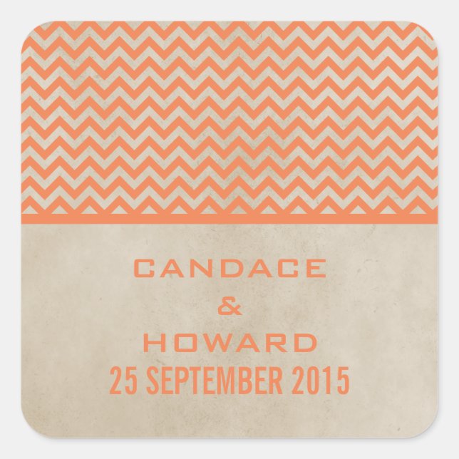 Pegatina Cuadrada Naranja Moda Chevron Wedding Stickers (Anverso)