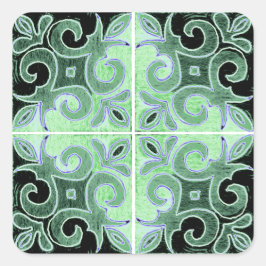 Pegatina Cuadrada Naranja negra verde inspirada en los Azulejos port