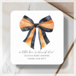 Pegatina Cuadrada Naranja negro de Halloween Coquette Bow Baby Showe