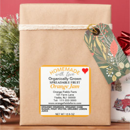 Pegatina Cuadrada Naranja Orgánico Casero Jam Canning