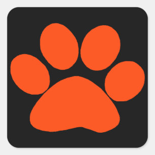 Pegatina Cuadrada Naranja Paw Print