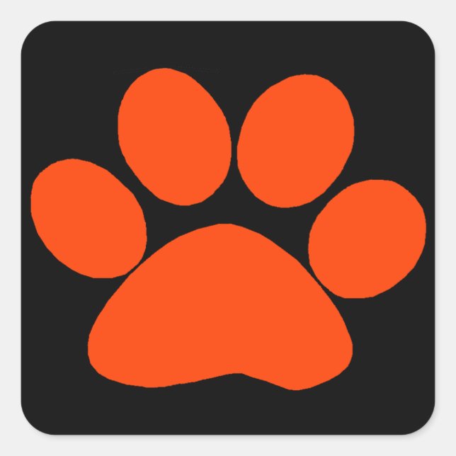 Pegatina Cuadrada Naranja Paw Print (Anverso)