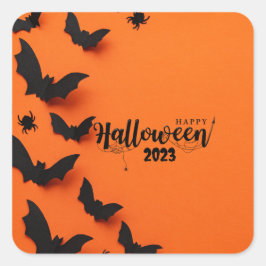 PEGATINA CUADRADA NARANJA PERSONALIZADO HALLOWEEN