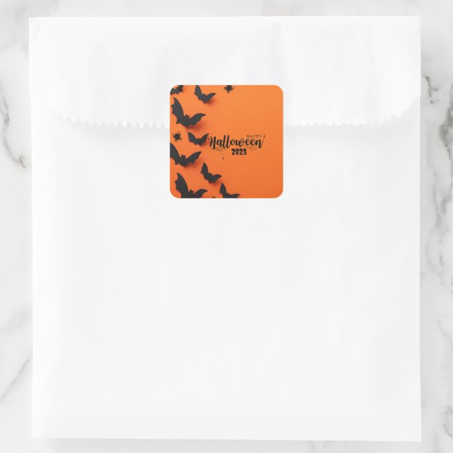 PEGATINA CUADRADA NARANJA PERSONALIZADO HALLOWEEN (Bolso)