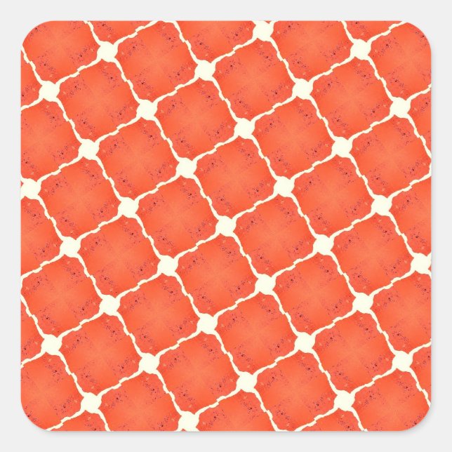 Pegatina Cuadrada Naranja Pesca Neto Mosaico Tile Grid Patrones Rega (Anverso)