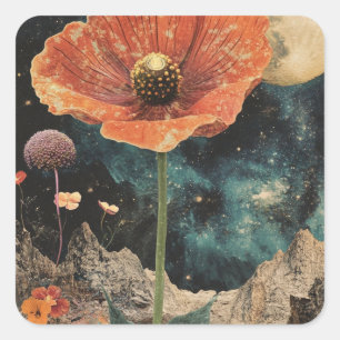 Pegatina Cuadrada Naranja Poppy Bajo La Luz De La Luna