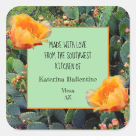 Pegatina Cuadrada Naranja Pricky Pear Cactus / "Desde la cocina de"