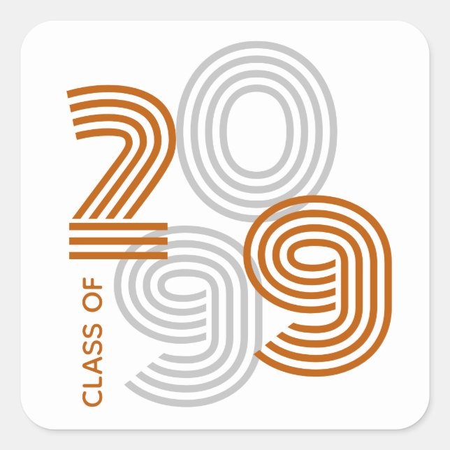 Pegatina Cuadrada Naranja quemado Retro Gran Número Clase de (Anverso)