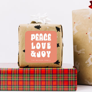 Pegatina Cuadrada Naranja Retro Groovy Peace Love Joy Holiday