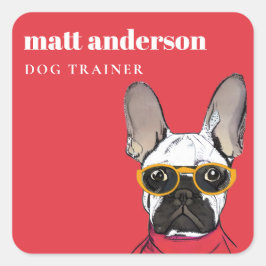 Pegatina Cuadrada Naranja Rojo Dusky Retro entrenador de perros Bull