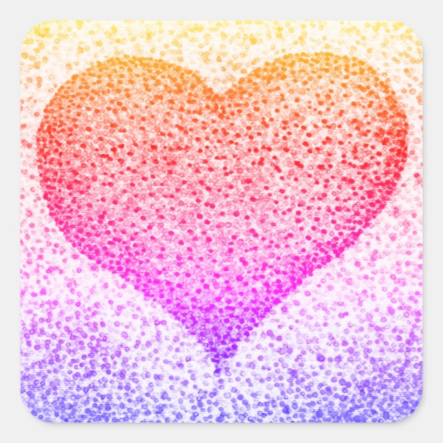 Pegatina Cuadrada Naranja rosa amarillo Pointillismo Corazón (Anverso)
