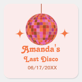 Pegatina Cuadrada Naranja Rosa Groovy Última disco Bachelorette