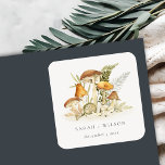 Pegatina Cuadrada Naranja Rústico Rust Mushroom Fern Foliage Boda<br><div class="desc">Para cualquier personalización adicional o cualquier otro elemento que coincida,  no dude en ponerse en contacto conmigo en yellowfebstudio@gmail.com</div>