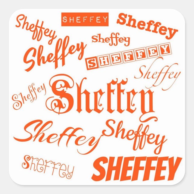 Pegatina Cuadrada Naranja Sheffey Fonts - 9569 para bodas (Anverso)