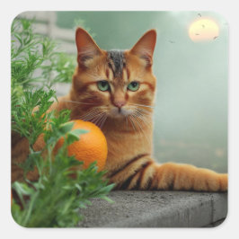 Pegatina Cuadrada Naranja Tabby Cat